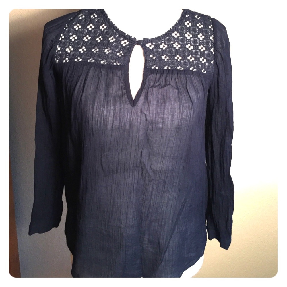 J  Crew Blouse Navy Blue Size 00 Lace Detailing